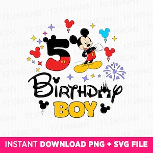 5 Years Old Birthday Svg, Birthday Boy Svg, Magical Kingdom Svg, Mouse Birthday Svg, Stars and Balloons Svg, Png Svg Files For Sublimation