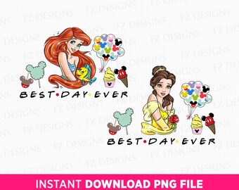 Princesses Vacation Png, Snacks and Balloons, Sublimation Design (Digital Download)