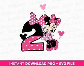 Cute Mouse Birthday Svg, Birthday Girl Svg, Birthday 2 Years Old Svg, Happy Birthday Svg, Png Svg Files, Instant Download