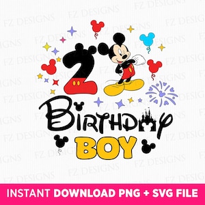 Feestvarken Svg, 2 jaar oude verjaardag Svg, muis verjaardag Svg, Magical Kingdom Svg, sterren en ballonnen Svg, Png Svg-bestanden voor sublimatie