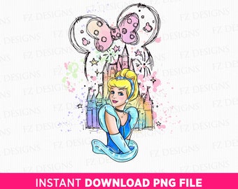 Watercolor Princess Castle PNG, Mouse Ears Bow, Family Trip (PNG File)