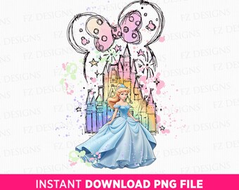 Watercolor Princess Castle PNG, Mouse Ears, Family Trip (Digital Download)