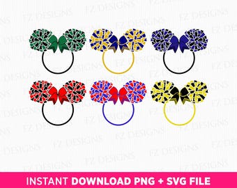 Cheerleader Pom Pom Mouse Ear SVG, PNG Bundle