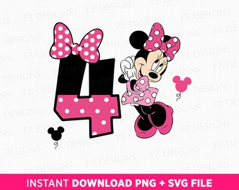 Mouse 4th Birthday Girl SVG, Happy Birthday Clipart (Instant Download)