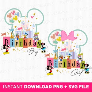 Bundle Family Birthday Svg, Birthday Girl Svg, Birthday Boy Svg, Mouse Ears with Balloons Svg, Happy Birthday Svg, Magical Kindom Svg