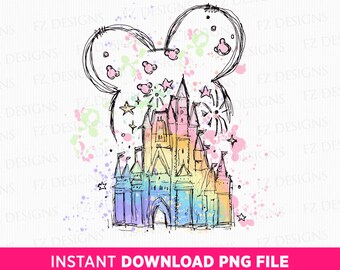 Mouse Ear Castle Png, Magical Kingdom Png, Retro Colorful Castle, Watercolor Castle Clipart Png, Sublimation Design Png, Instant Download