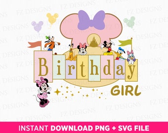 Birthday Girl Svg, Mouse Ear and Bow Svg, Mouse and Friends Svg, Mouse Ear Balloons Svg, Family Birthday Svg, Png File For Sublimation