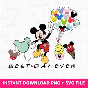 Najlepszy dzień w życiu Svg, zabawna mysz Svg, rodzinne wakacje Svg, przekąski i balony Svg, rodzinna wycieczka Svg, pliki PNG Svg do sublimacji
