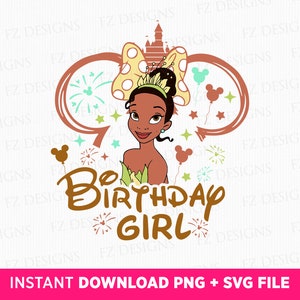 Princess Birthday Girl Svg, Family Birthday Svg, Magical Kingdom Svg, Happy Birthday, Mouse Ear and Balloons Svg, Png Svg Files For Print