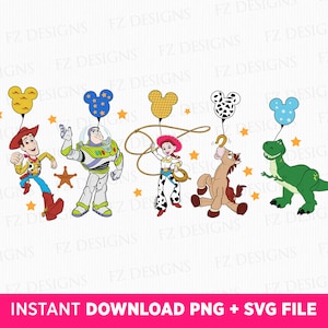 Toy Friends with Balloons Svg, Family Vacation Svg, Family Trip Svg, Best Friends Svg, Cowboy and Friends Svg, Png Svg Files For Print