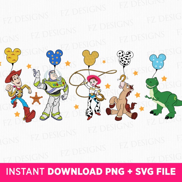 Toy Friends with Balloons Svg, Family Vacation Svg, Family Trip Svg, Best Friends Svg, Cowboy and Friends Svg, Png Svg Files For Print