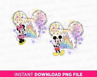 Watercolor Castle PNG, Mouse and Friend Design (Instant Download)