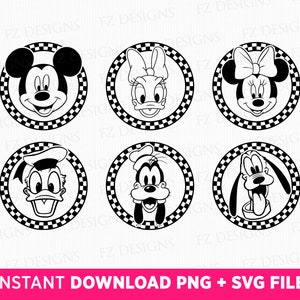 Mouse and Friends Checkered Bundle Svg, Mouse and Friends Silhouette, Retro Friends Checkered Svg, Svg Files For Cricut, Instant Download