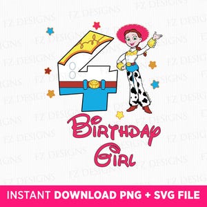 Birthday Girl Svg, Toy Friends Cowgirl Svg, 4 Years Old Svg, Stars Svg, Family Birthday Girl Svg, Png Svg For Print, Instant Download