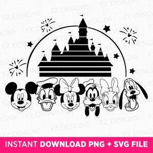 Muis en vrienden Svg, Magical Kingdom Svg, familie-uitje Svg, familievakantie, muis en vrienden gezicht Svg, Png Svg-bestanden om af te drukken en te knippen