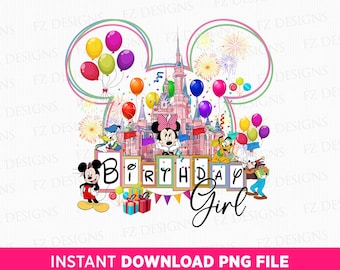 Mouse and Friends Birthday Girl PNG, Magical Kingdom, Sublimation (Instant Download)