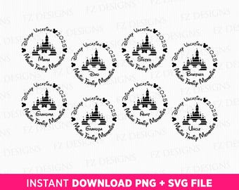Pacote de arquivos SVG para férias em família em 2025, Viagem ao Reino Mágico (SVG PNG)