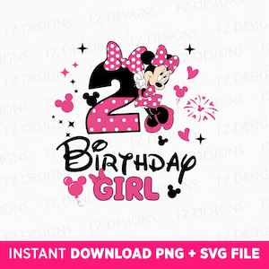 Cute Mouse Birthday Svg, Birthday 2 Years Old Svg, Birthday Girl Svg, Happy Birthday Svg, Png Svg Files For Sublimation, Instant Download