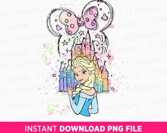 Frozen Princess Png, Magical Kingdom Png, Watercolor Mouse Ear and Bow Png, Magical Castle Clipart Png, Vacay Mode, Png File For Sublimation