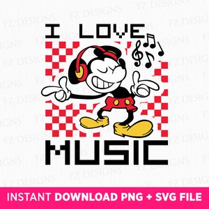 I Love Music Svg, Retro Mouse Listening To Music Svg, Family Trip Svg, Checkered Mouse Svg, Family Vacation, Vacay Mode, Png Svg Files