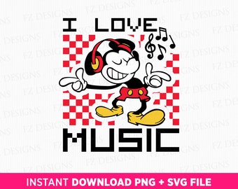 Retro Mouse I Love Music SVG, Family Trip Vacation (PNG SVG)