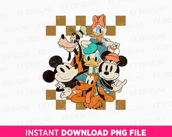 Geblokte muis en vrienden, png, retro familievakantie (directe download)