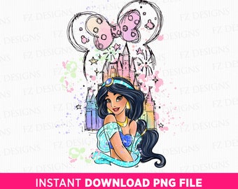 Watercolor Princess Castle PNG, Family Vacation, Mouse Ears (Sublimation File)