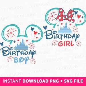 Bundle Birthday Svg, Birthday Girl Svg, Birthday Boy Svg, Family Birthday Svg, Magical Kingdom, Mouse Ear and Ballons, Png and  Svg Files