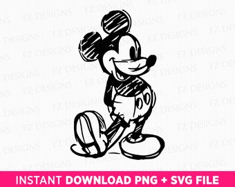 Classic Mouse Sketch Svg, Retro Mouse Svg, Print Ready Mouse, Sketch Silhouette Mouse, Svg File For Cut, Instant Download Svg Png