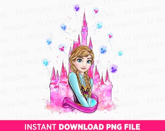 Watercolor Magical Kingdom Png, Princess Png, Family Trip Png, Mouse Ear Balloons Png, Family Vacation Png, Png File For Sublimation