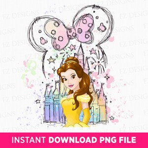 Watercolor Castle with Princess Png, Magical Kindom Png, Mouse Ear Castle Png, Magical Castle Png, Retro Colorful Castle, Instant Download