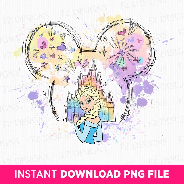 Magical Kingdom with Princess Png, Princess Png, Family Vacation Png, Colorful Family Trip Png, Watercolor Kingdom, Png File For Sublimation