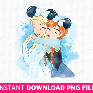 Watercolor Princesses Hugging Png, Besties Princess Png, Friendship Png, Mouse Ear Princess, Happy Princesses, Png File For Sublimation