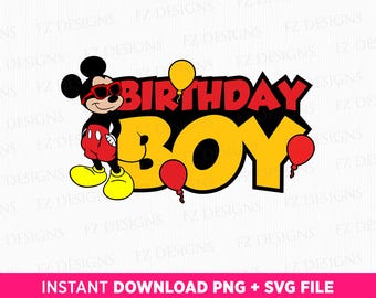 Birthday Mouse with Sunglasses SVG, Balloons PNG (Digital Download)