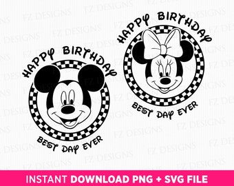 Mouse Birthday SVG Bundle, Checkered Silhouette (PNG, SVG)
