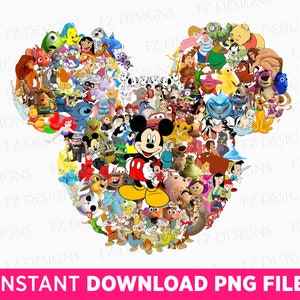 Collage Mouse Characters, Mouse Head Multi Characters Png, Mouse and Friends Clipart, Family Vacation Png, Png File For Sublimation