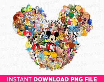 Collage Mouse Characters, Mouse Head Multi Characters Png, Mouse and Friends Clipart, Family Vacation Png, Png File For Sublimation