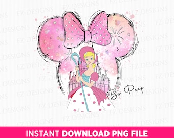 Reino Mágico en Acuarela PNG, Bo Peep, Vacaciones en Familia (Descarga Instantánea)