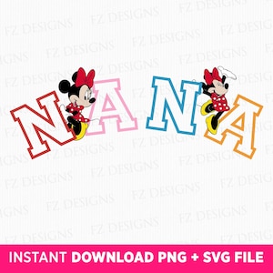 Nana Svg, familie-uitstapje Svg, Miss Mouse Svg, stripfiguur Svg, familievakantie Svg, cadeau voor Nana, Png Svg-bestanden voor sublimatie