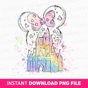 Muisoorkasteel png, aquarel kasteel clipart png, magisch koninkrijk png, retro kleurrijk kasteel, sublimatie ontwerp png, Instant Download