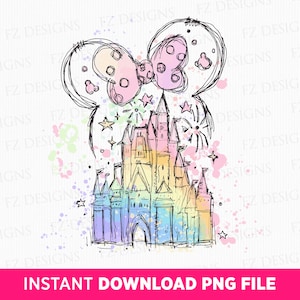 Mouse Ear Castle Png, Watercolor Castle Clipart Png, Magical Kingdom Png, Retro Colorful Castle, Sublimation Design Png, Instant Download