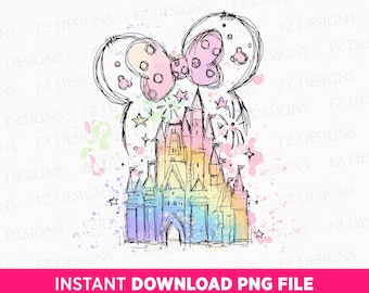 Mouse Ear Castle Png, Watercolor Castle Clipart Png, Magical Kingdom Png, Retro Colorful Castle, Sublimation Design Png, Instant Download