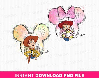 Watercolor Magical Kingdom PNG, Cowboy and Friend, Family Vacation (PNG Files For Sublimation)