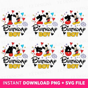 Bundle Birthday Boy Svg, Mouse Birthday Svg, Magical Kingdom Svg, Birthday Numbers Svg, Png Svg Files For Sublimation, Instant Download