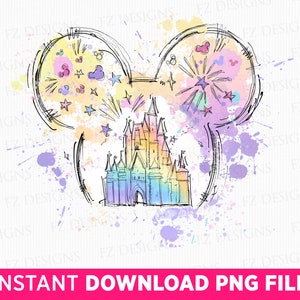 Watercolor Castle Clipart Png, Mouse Ear Castle Png, Retro Colorful Castle Png, Sublimation Design Png, Magic Kingdom Png, Instant Download