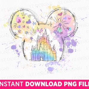 Watercolor Castle Clipart Png, Mouse Ear Castle Png, Retro Colorful Castle Png, Sublimation Design Png, Magic Kingdom Png, Instant Download