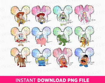 Paquete PNG de amigos de juguete en acuarela, sublimación de viaje familiar (descarga digital)