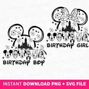 Bundle Birthday Svg, Birthday Girl Svg, Birthday Boy Svg, Magical Kingdom Svg, Mouse and Friends Svg, Family Birthday Svg, Png Svg Files