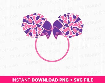 Pom Pom Mouse Ear Cheerleader SVG, PNG File (Digital Download)