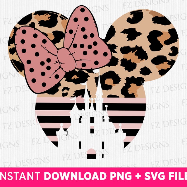 Leopard Mouse Head Svg, Rose Mouse Vacation Svg, Png For Sublimation Design, Leopard Mouse Girl Svg, Instant Download Svg Png
